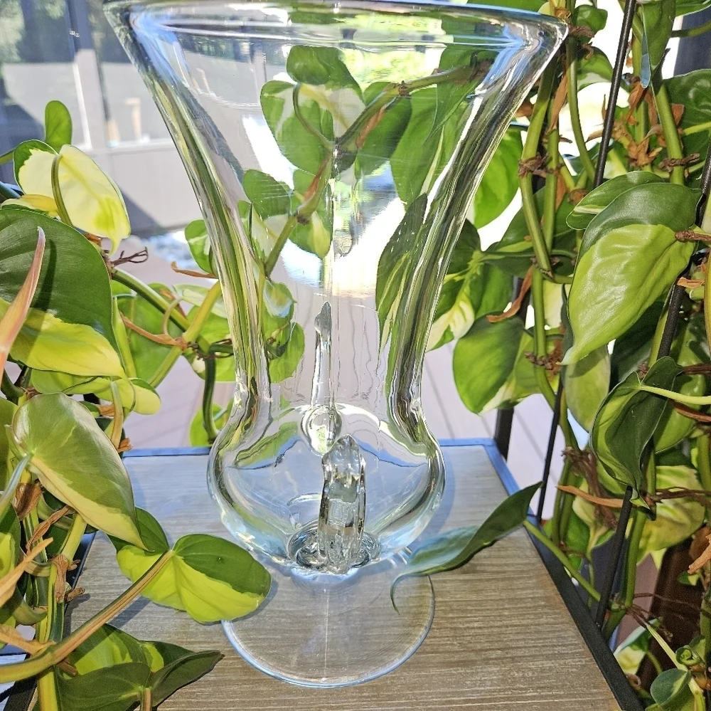 Vintage Tiffin Glass Coronet Etched Footed Urn Vase with Handles Large